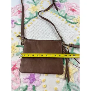 Artisan BY LANG Brown Faux Leather Tassel Crossbody Shoulder‎ Bag thumbnail 4