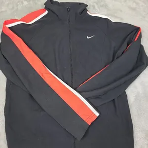 Vintage Nike Black W/Red White Embroidered Swoosh Check Zip Jacket Women's Small thumbnail 1