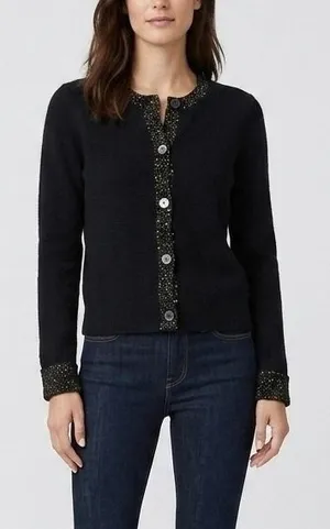 J.Crew Sequin Trim Lady Jacket Cardigan Black Extra Soft Yarn CP346 Size XS thumbnail 1