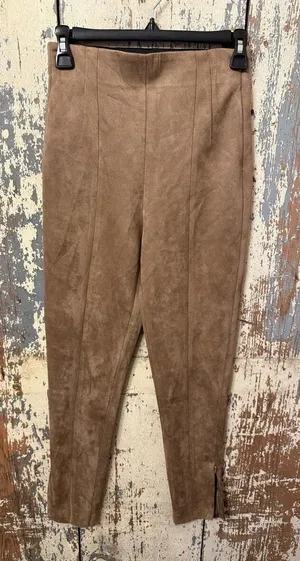 NWT Zara Faux Suede High Rise Ankle Zip pants, size XS, camel thumbnail 1
