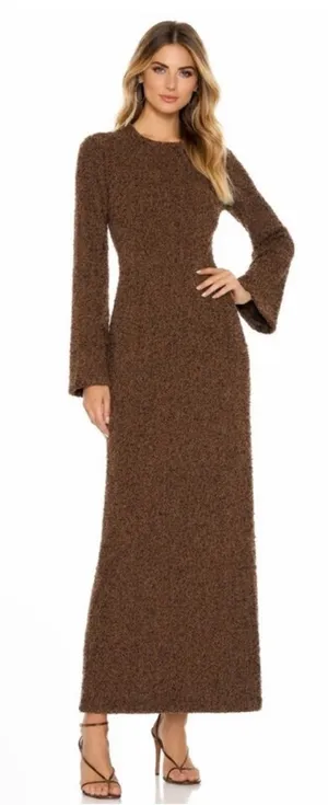 Honor the Gift Tie-Back Taupe Gray Maxi Dress Long Flared‎ Sleeves Size L NEW thumbnail 1