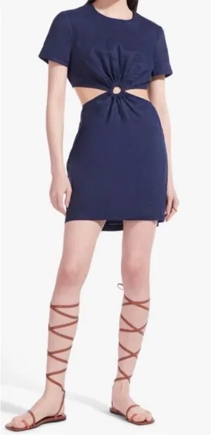 STAUD‎ Epona Linen Navy Cut Out Mini Dress thumbnail 1