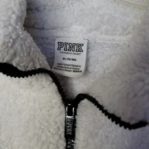 PINK - Victoria's Secret Limited Edition white teddy zip up no hood jacket sz Medium thumbnail 3
