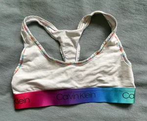 Calvin Klein White Racerback Bralette with Rainbow Trim thumbnail 1