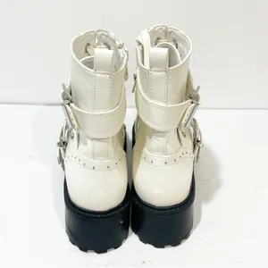 Xoxo‎ Boots Womens 8.5 White Silver Gregor Moto Ankle Lug Sole Studded Boot thumbnail 4