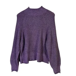American Eagle Mock Neck Waffle Knit Raglan Sweater Purple Cozy Casual Size L thumbnail 5