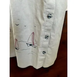 Vintage 90s Christopher & Banks Maxi Dress Sailboat Nautical Tan 12 Whimsical thumbnail 7