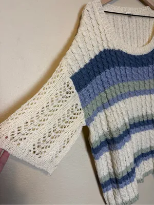 POL Beachy Boho Stripes Pullover Sweater Size Large thumbnail 2