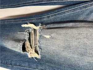 Risen Jeans High Rise Ripped Wide Leg Jeans Distressed Raw Hem Size 1/25 thumbnail 6