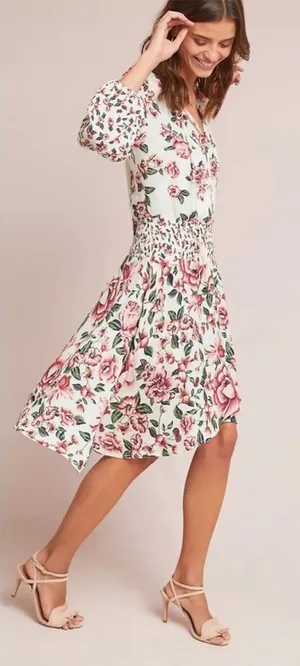 Farm Rio x Anthropologie Anabela Smocked Floral Dress Size XS thumbnail 1