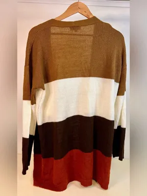 ANDREE BY UNIT Colorblock Open Front Cardigan - Brown, Cream & Rust thumbnail 2