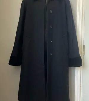 vintage Sophisticated Black Trench Coat with Timeless Design 42” length thumbnail 1
