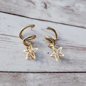 Vintage Earrings for Pierced Ears Twist Dangle with 3D Star & Faux Pearl thumbnail 2