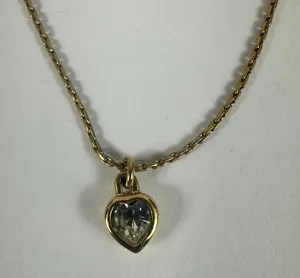 Christian‎ Dior Gold Tone Heart Shape Rhinestone Pendant Necklace thumbnail 1