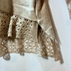 Cyrus Beige Knit Sweater Crochet Lace Tiered Hem Long Sleeve Pullover L tunic thumbnail 6