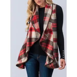 Plaid Waterfall Open Front Wool Polyester Vest New Size L Vibrant Autumn Vibe! thumbnail 2