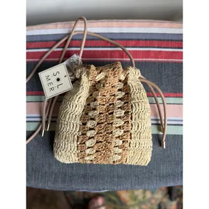 NWT XIIX Straw Bucket Bag Tan Woven Crossbody Coastal Resort Beach Boho thumbnail 2