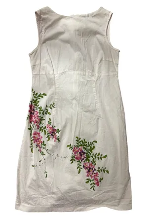 Hillard & Hanson White Sleeveless Dress with Pink Floral & Green Leaves thumbnail 1
