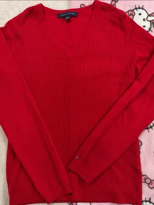 Tommy Hilfiger V-Neck Cable Knit Sweater - Red thumbnail 1