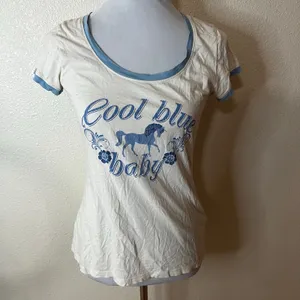 Spell & The Gypsy Collective Cool Blue Baby Tee white blue whimsical unicorn XS thumbnail 2