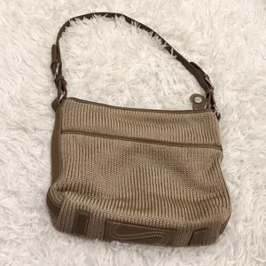 The Sak Woven Crochet Hobo Bag Tan Beige Plaid Lining thumbnail 2