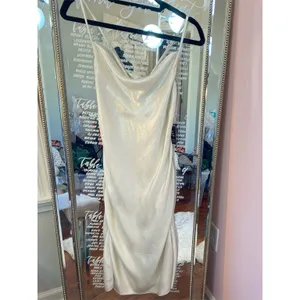 EXPRESS Metallic Cowl Neck Cross Back Midi Slip Dress thumbnail 11