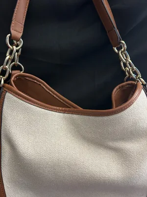 Nine West Cream Canvas Shoulder Tote Boho Bag with Brown Trim thumbnail 6