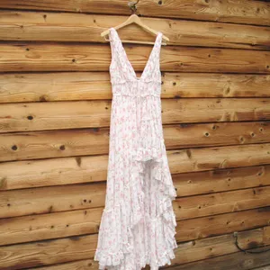 MAC DUGGAL White Multicolor Floral Print Sleeveless Ruffled High-Low Gown thumbnail 7