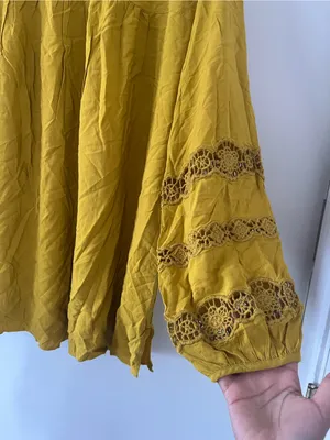 Loft Mustard Yellow Babydoll Peasant Blouse 14 Cottagecore Eyelet Embroidered thumbnail 3