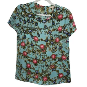Banana Republic Multicolored Jewel Print Short Sleeve size Medium thumbnail 1