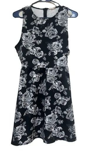 Altar’d State Fit & Flare Black Gray Short Dress Racer Back Romantic Chic Sz L thumbnail 1