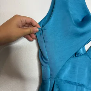 Lulu's Remarkable Style Blue Satin Twist-Back Cutout‎ Wide-Leg Jumpsuit thumbnail 9