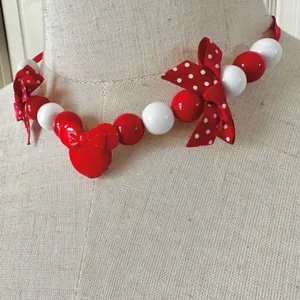 Disney red and white beaded mini mouse bow necklace thumbnail 2