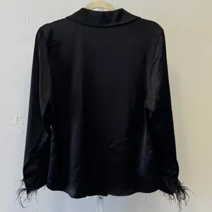 Juicy Couture Black Satin Feather Trim Pajama Top Rhinestone JC‎ Logo Mens Small thumbnail 2