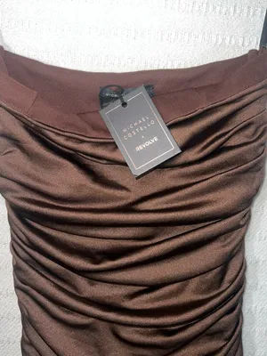 Revolve x Michael Costello Strapless Bodycon Midi Dress XS Satin Brown Party NWT thumbnail 3