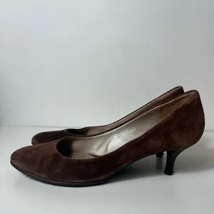 Salvatore Ferragamo Brown Suede Slip On Round Toe Kitten Heel Pumps Shoes thumbnail 9