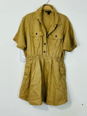 Banana Republic Olive Short-Sleeve Button Front Dress thumbnail 2