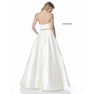 Sherri Hill‎ 51588 Ivory Halter Ball Gown Beaded Belt Open Back Size 2 NWT thumbnail 2