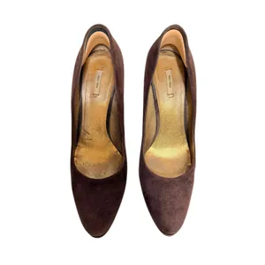 Vintage Miu Miu‎ Brown Suede Platform Pumps 70s Style Block Heel Size 37.5 thumbnail 4