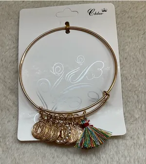 Chloe Gold-Tone Charm Bangle with Multicolor Tassel thumbnail 1