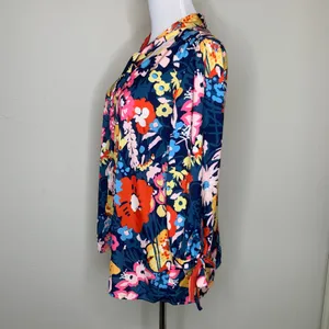 Modcloth Bright Floral Tie Neck Blouse Sz Medium thumbnail 3