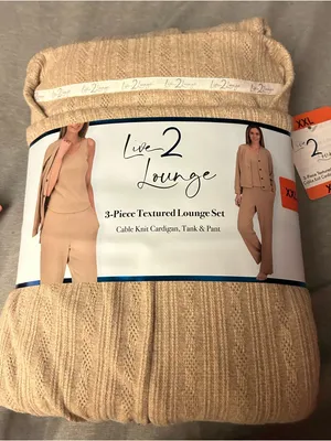 Live 2 Lounge 3-Piece Cable Knit Textured Lounge Set, Tan, Size XXL. NWT thumbnail 1