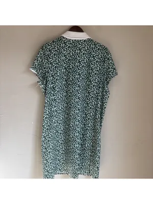 Chicos Polo Dress Womens 3 XL Green White Abstract Print Zip Golf Tennis EUC thumbnail 5