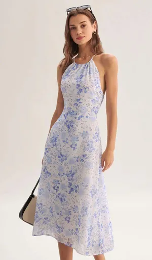 Rihoas Blue Floral Halter Midi Dress thumbnail 5