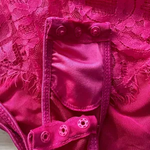 Pink Floral Lace Scalloped Sheer Lingerie Teddy Bodysuit Size S thumbnail 8