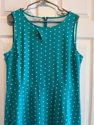 NWT Talbots Teal Polka Dot Sleeveless A-Line Dress Size Large thumbnail 3