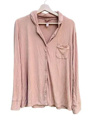 Skims Woman’s Pajama Top Size S Long Sleeve Button Up‎ Brown Ribbed Collared thumbnail 1