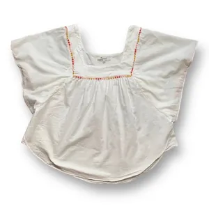 Madewell‎ White Cotton Pom PomTrim Blouse Medium Boho Festival Butterfly Top thumbnail 7