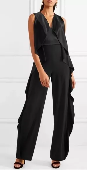 Alice + Olivia Sarandon Side Ruffle Jumpsuit Black Sleeveless Size 6 thumbnail 1