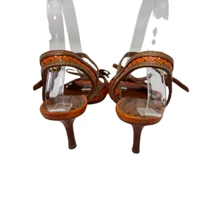 Prada Vintage Y2K Leather Strappy Sandals Zigzag Bow Cognac 38.5 thumbnail 5